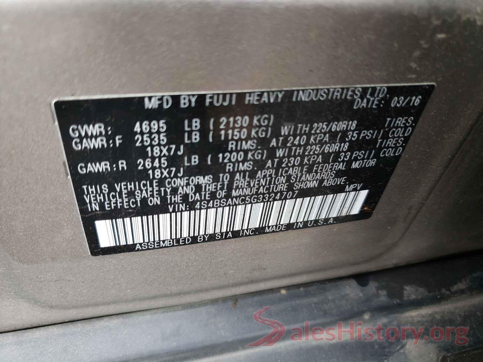 4S4BSANC5G3324707 2016 SUBARU OUTBACK