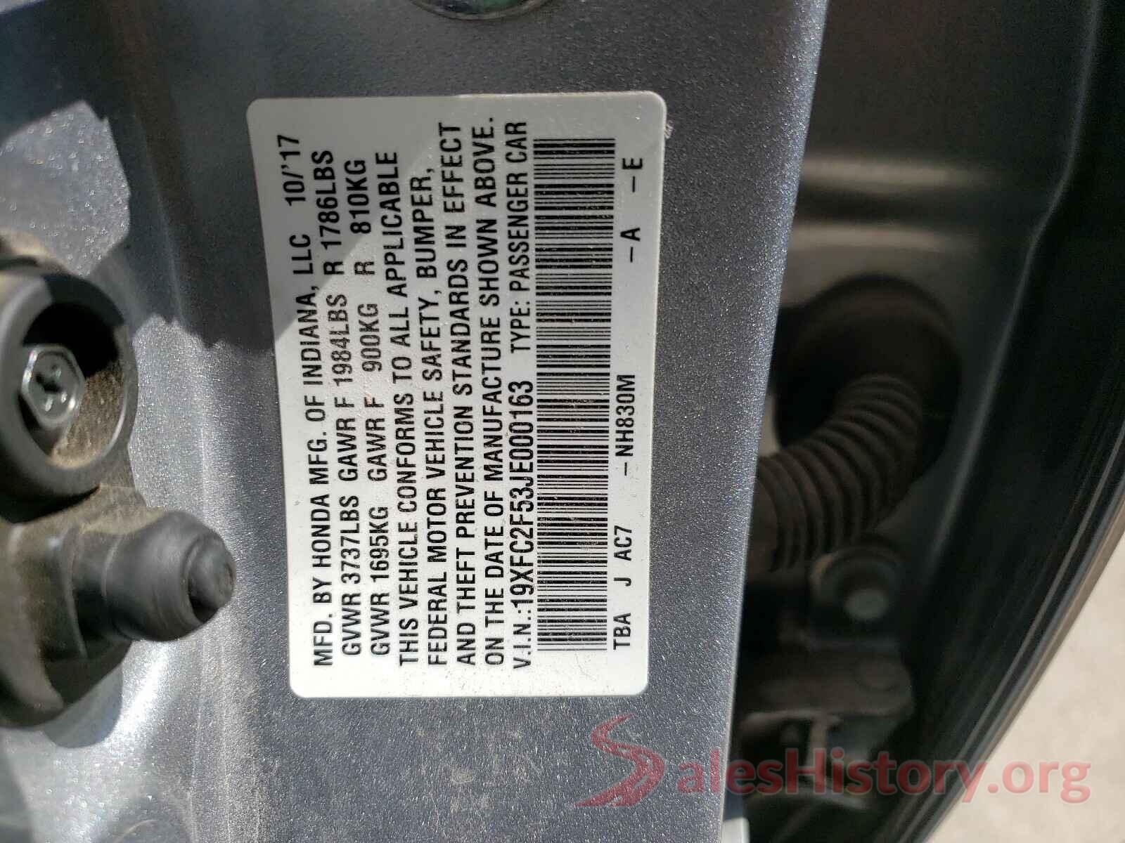 19XFC2F53JE000163 2018 HONDA CIVIC