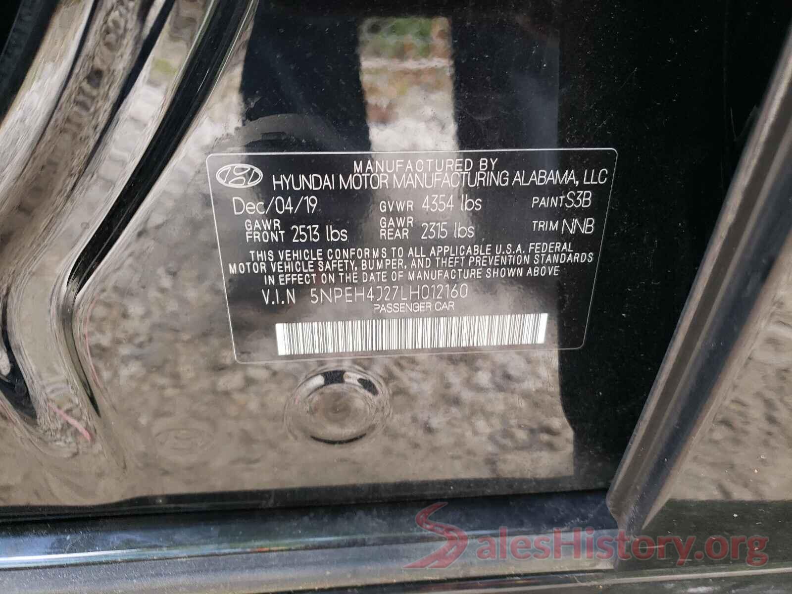 5NPEH4J27LH012160 2020 HYUNDAI SONATA