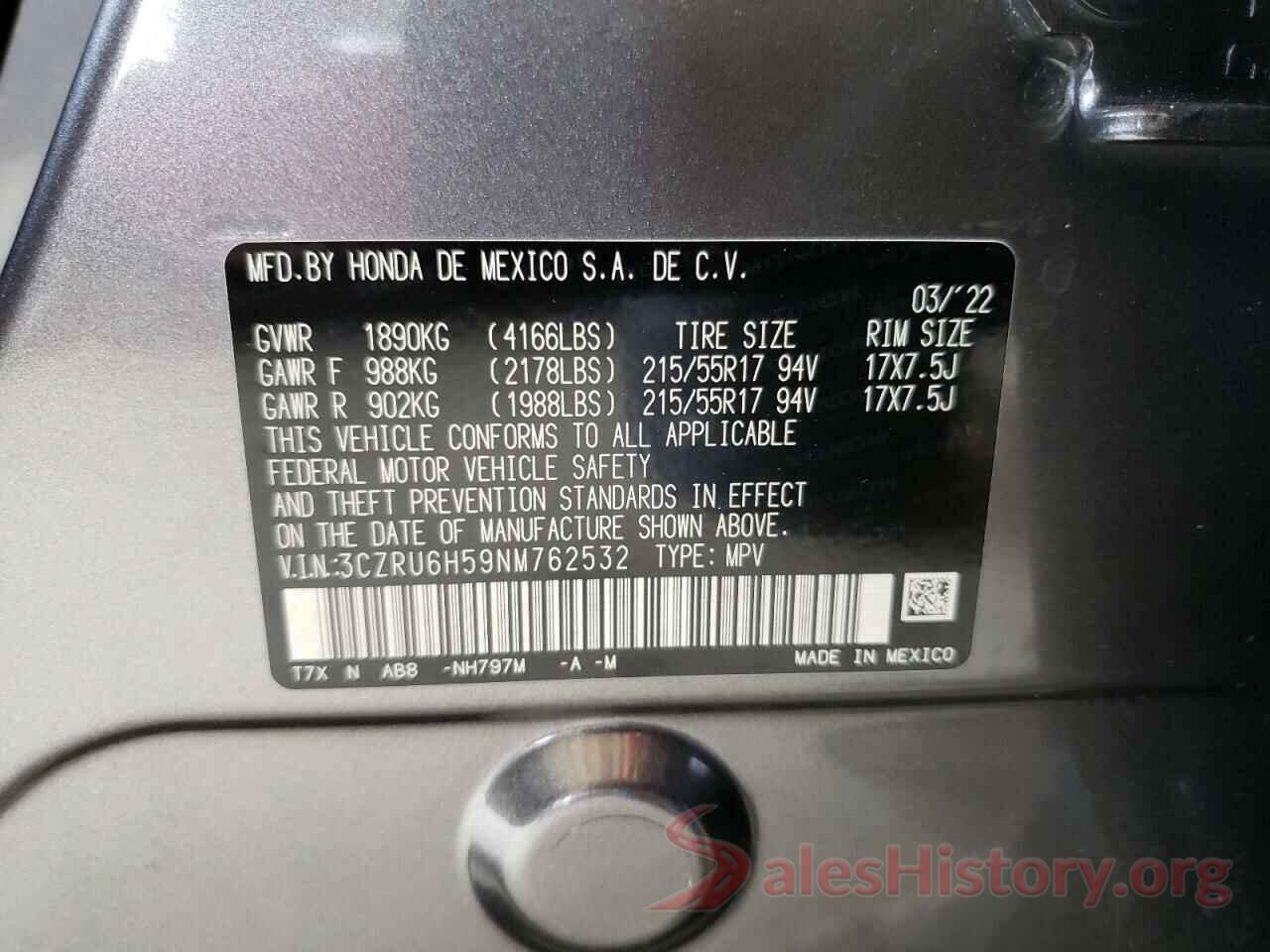 3CZRU6H59NM762532 2022 HONDA HR-V