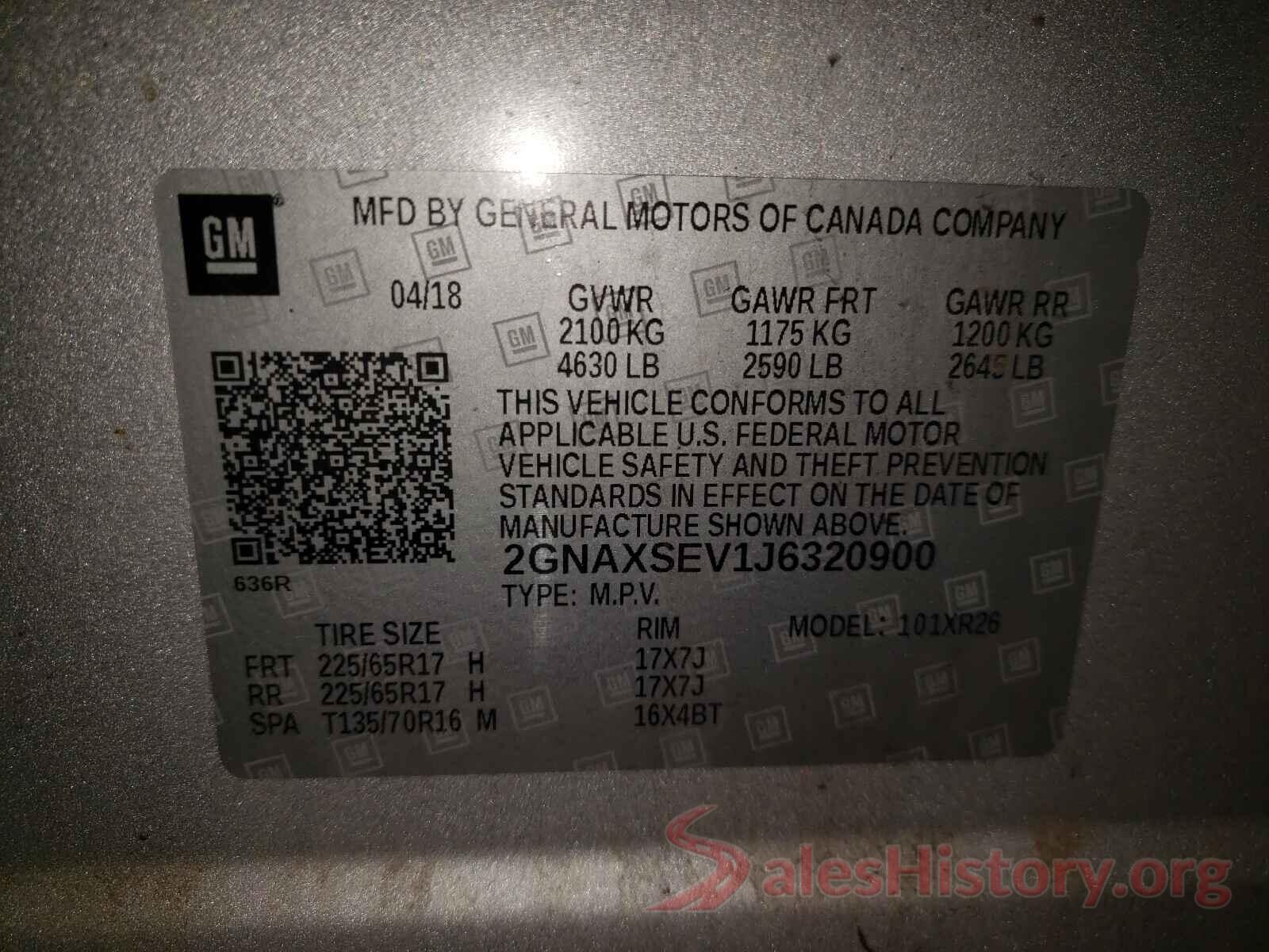 2GNAXSEV1J6320900 2018 CHEVROLET EQUINOX