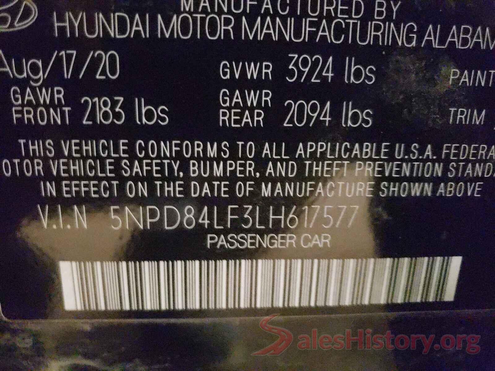 5NPD84LF3LH617577 2020 HYUNDAI ELANTRA