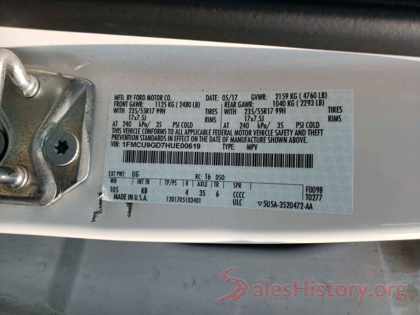 1FMCU9GD7HUE00619 2017 FORD ESCAPE