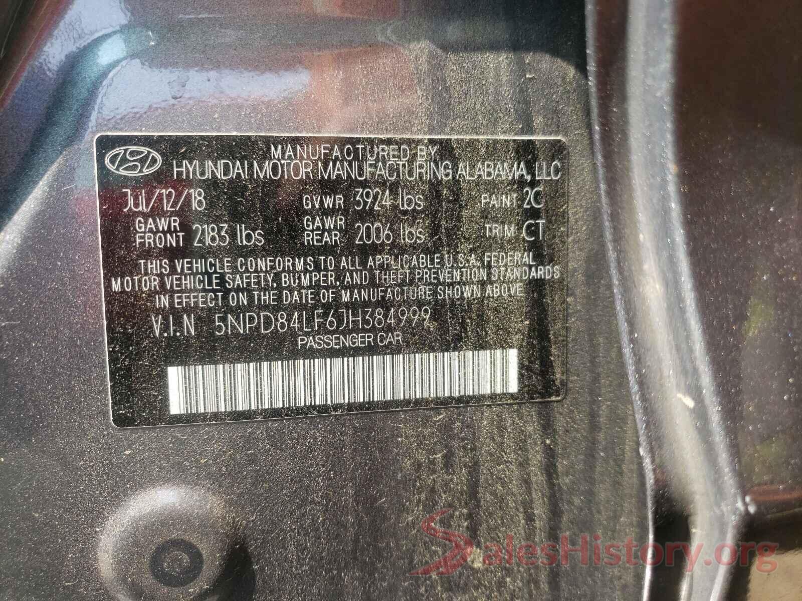 5NPD84LF6JH384999 2018 HYUNDAI ELANTRA