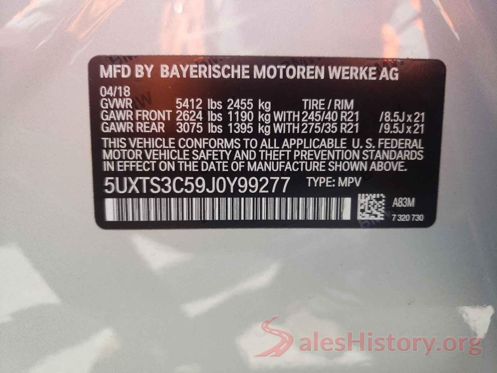 5UXTS3C59J0Y99277 2018 BMW X3