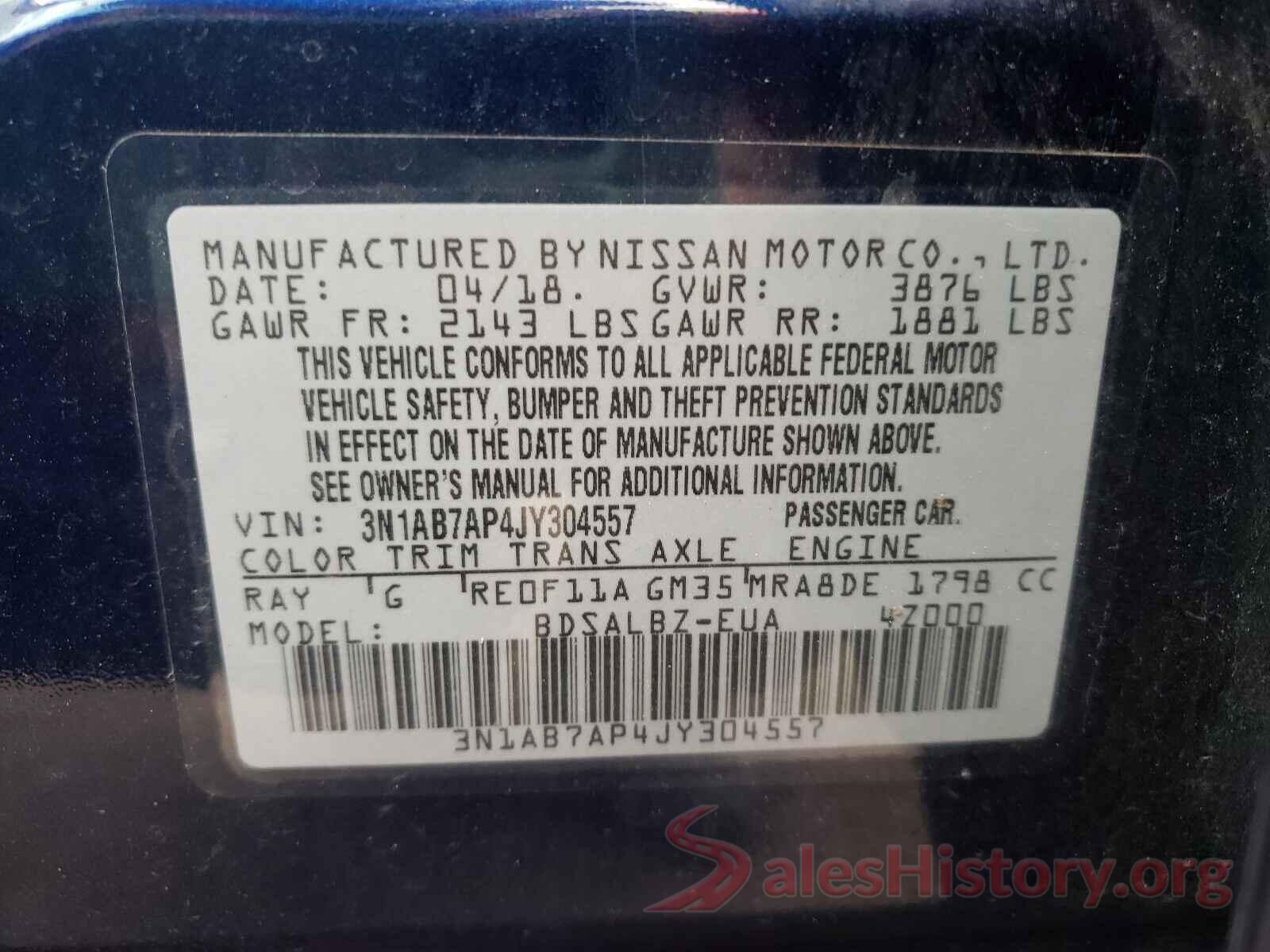 3N1AB7AP4JY304557 2018 NISSAN SENTRA