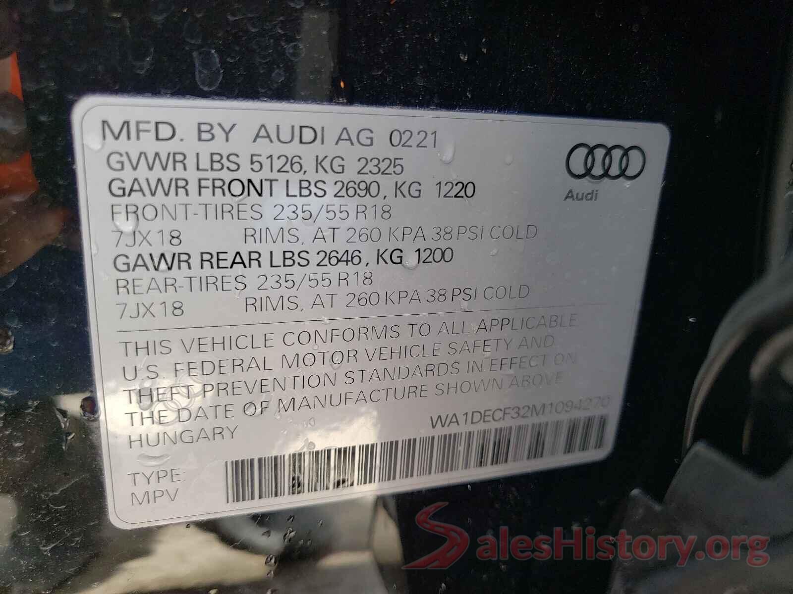 WA1DECF32M1094270 2021 AUDI Q3