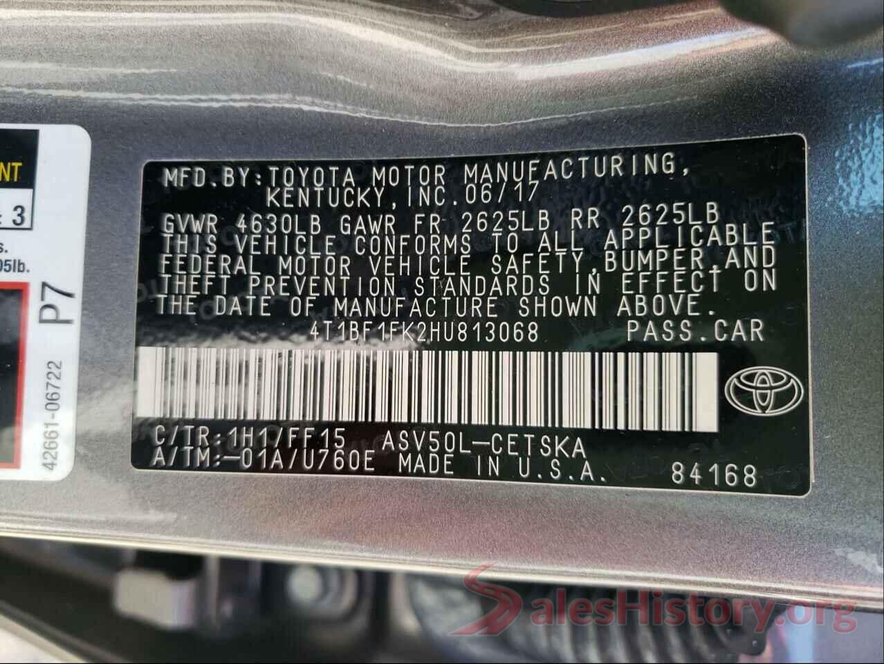 4T1BF1FK2HU813068 2017 TOYOTA CAMRY