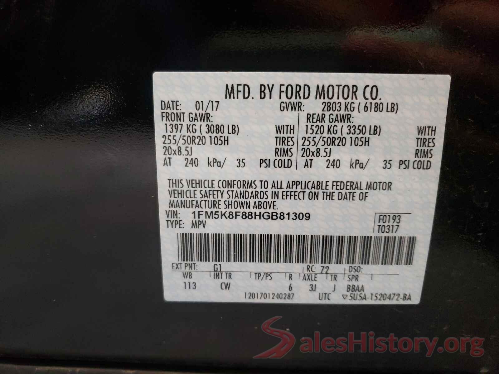 1FM5K8F88HGB81309 2017 FORD EXPLORER