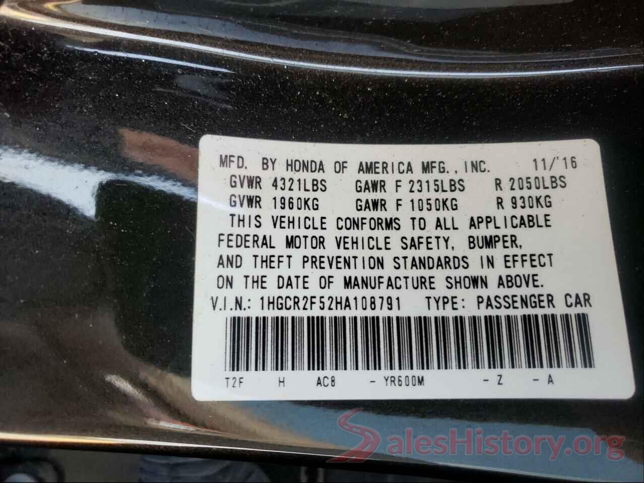 1HGCR2F52HA108791 2017 HONDA ACCORD