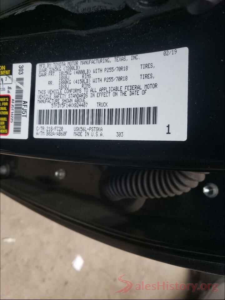 5TFDY5F14KX824407 2019 TOYOTA TUNDRA