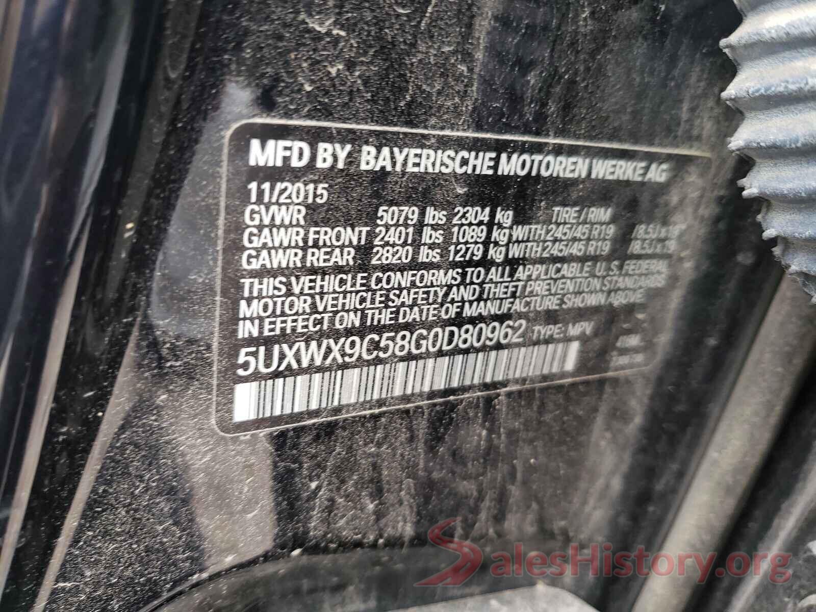 5UXWX9C58G0D80962 2016 BMW X3