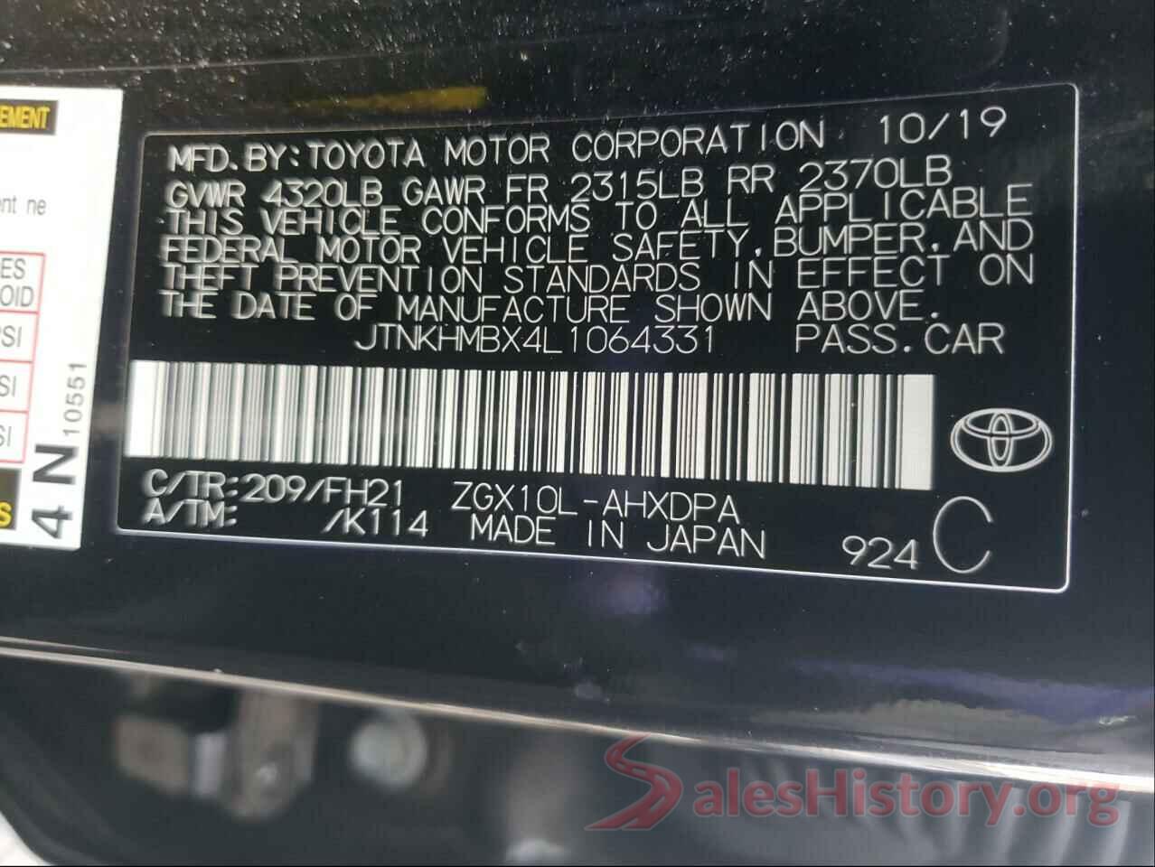 JTNKHMBX4L1064331 2020 TOYOTA C-HR