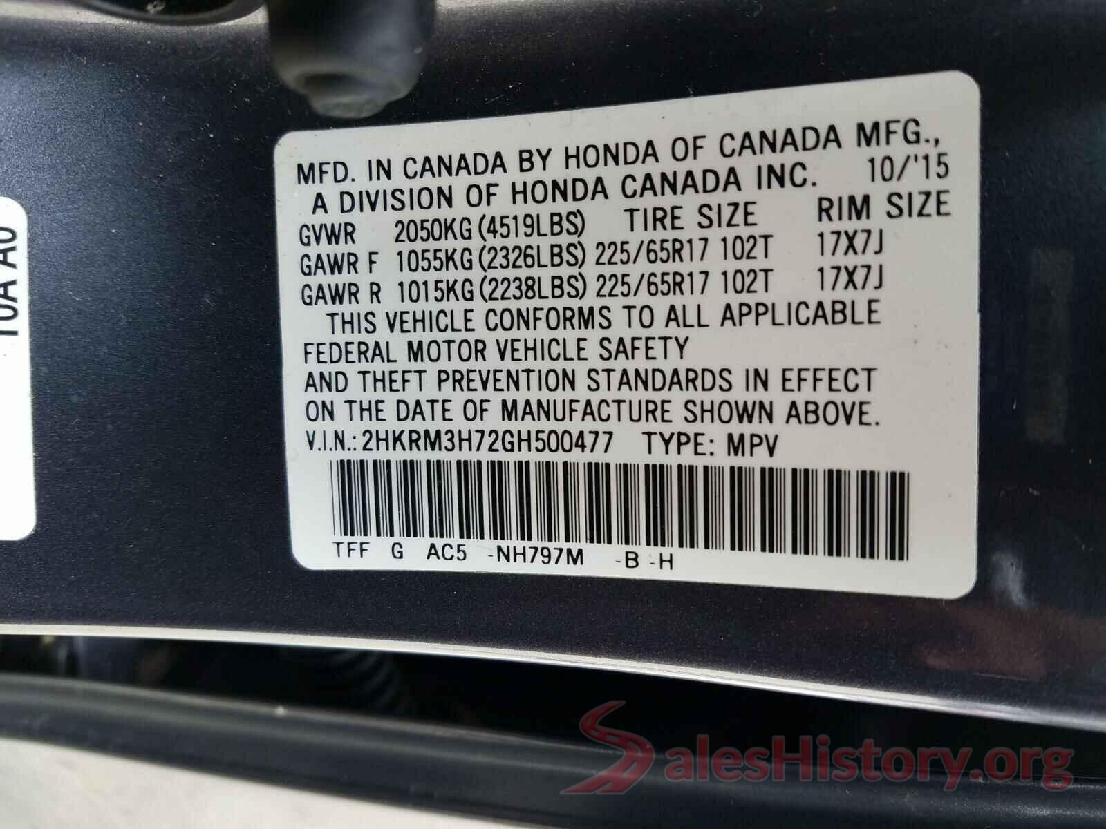 2HKRM3H72GH500477 2016 HONDA CRV