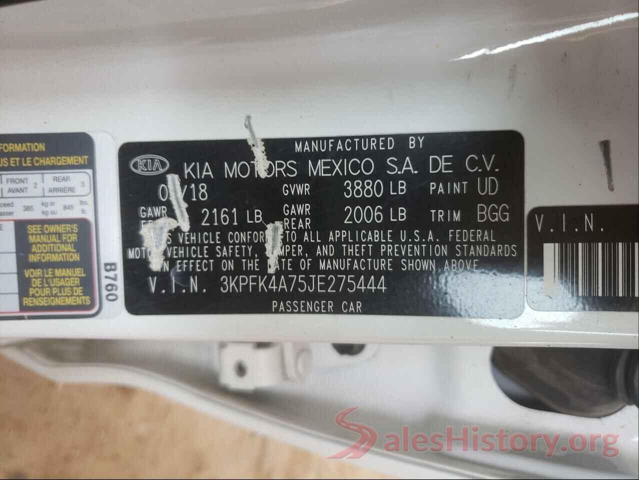 3KPFK4A75JE275444 2018 KIA FORTE