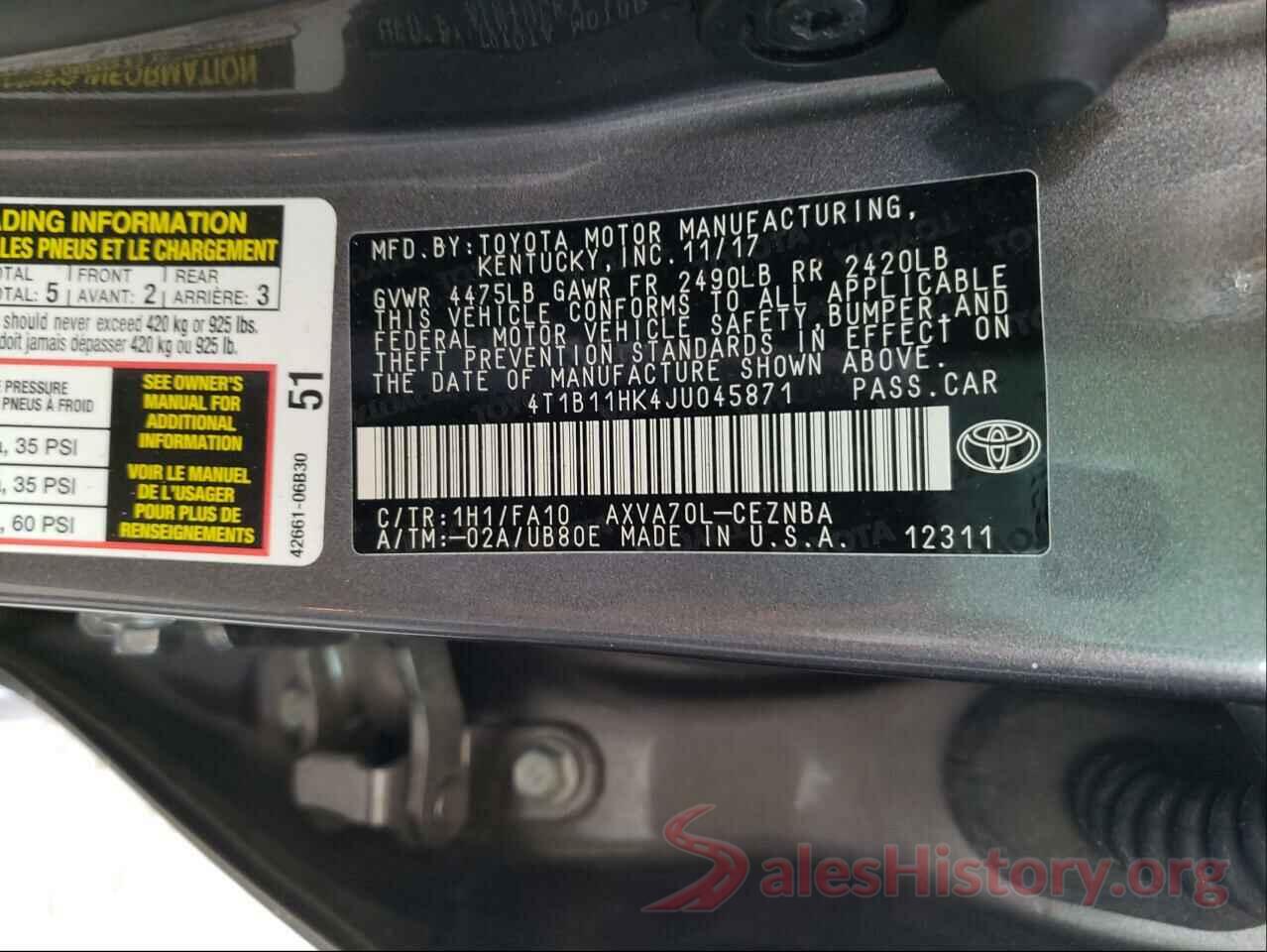 4T1B11HK4JU045871 2018 TOYOTA CAMRY