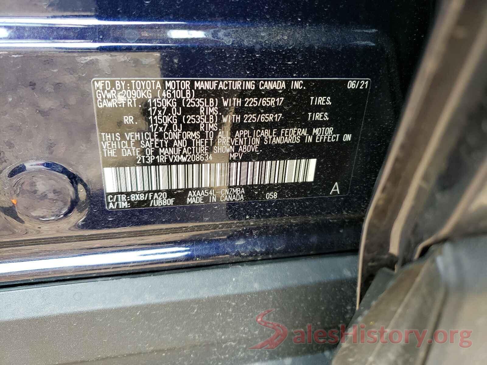 2T3P1RFVXMW208634 2021 TOYOTA RAV4