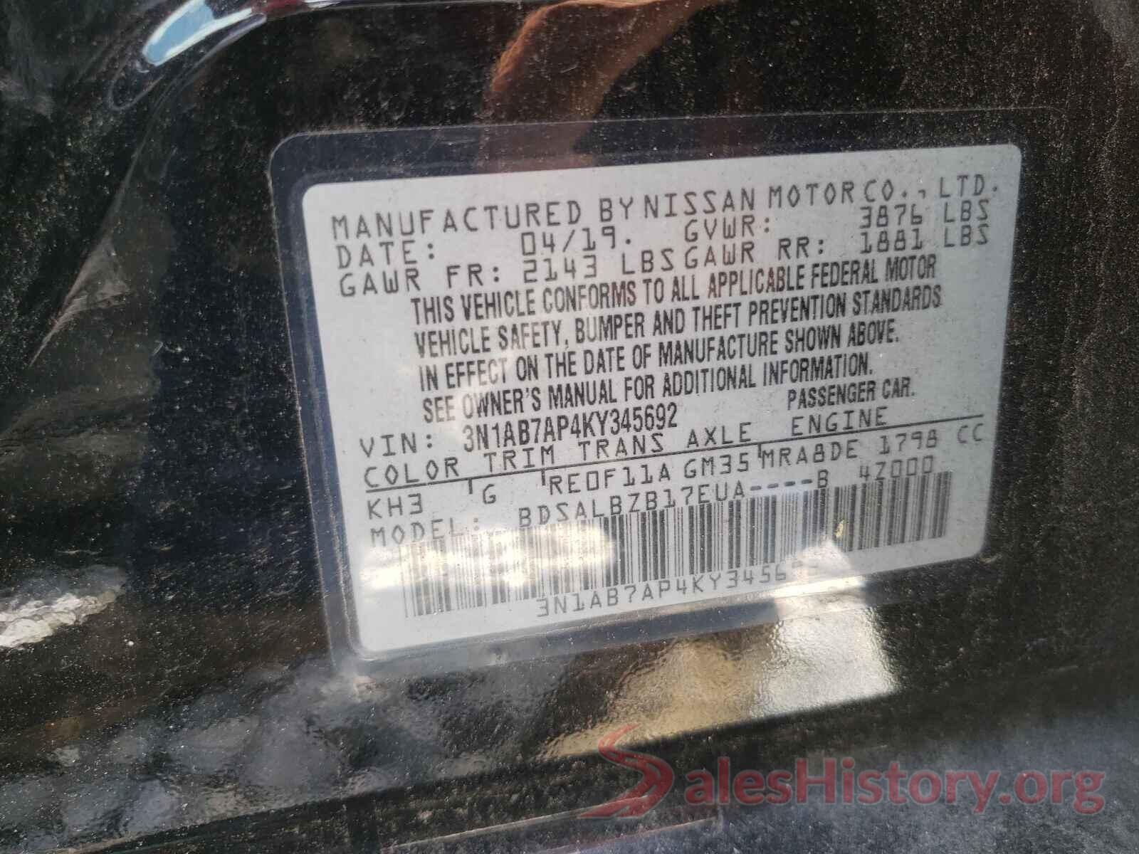 3N1AB7AP4KY345692 2019 NISSAN SENTRA