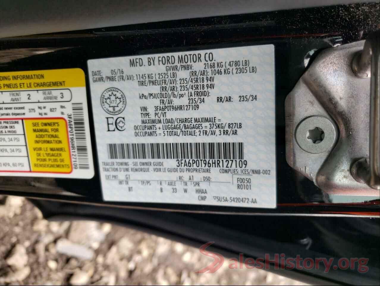 3FA6P0T96HR127109 2017 FORD FUSION