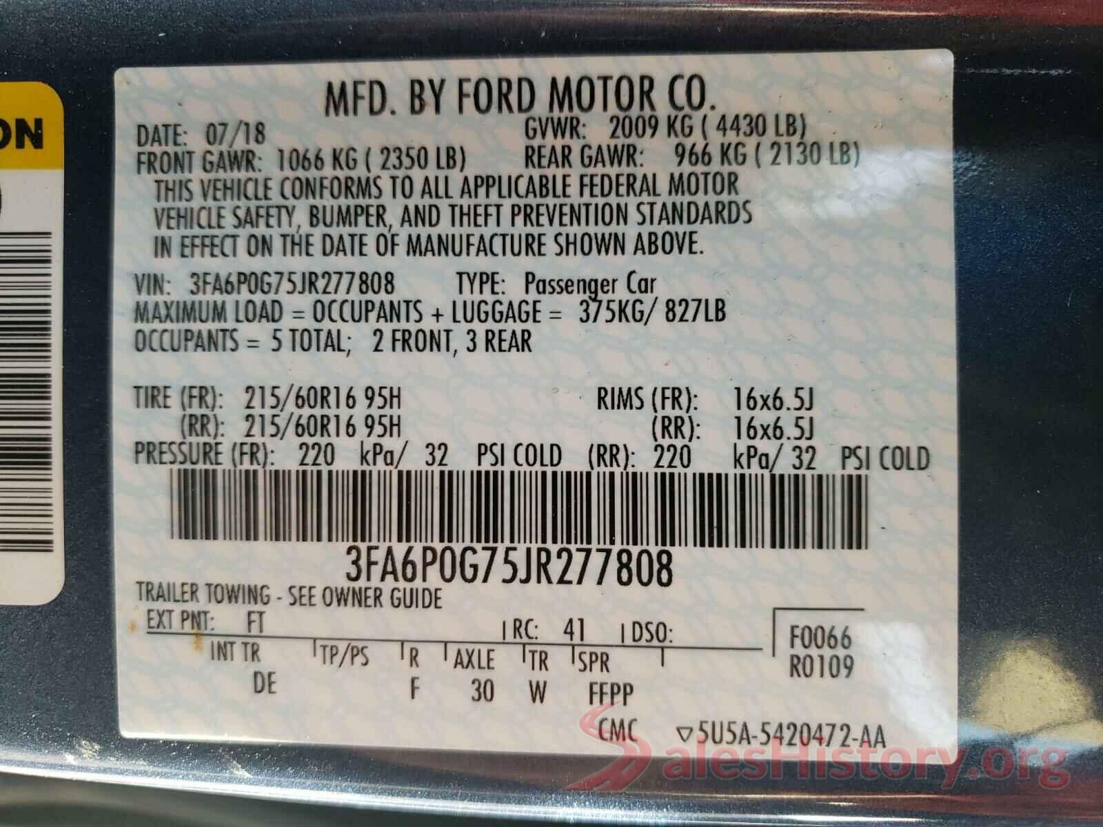 3FA6P0G75JR277808 2018 FORD FUSION