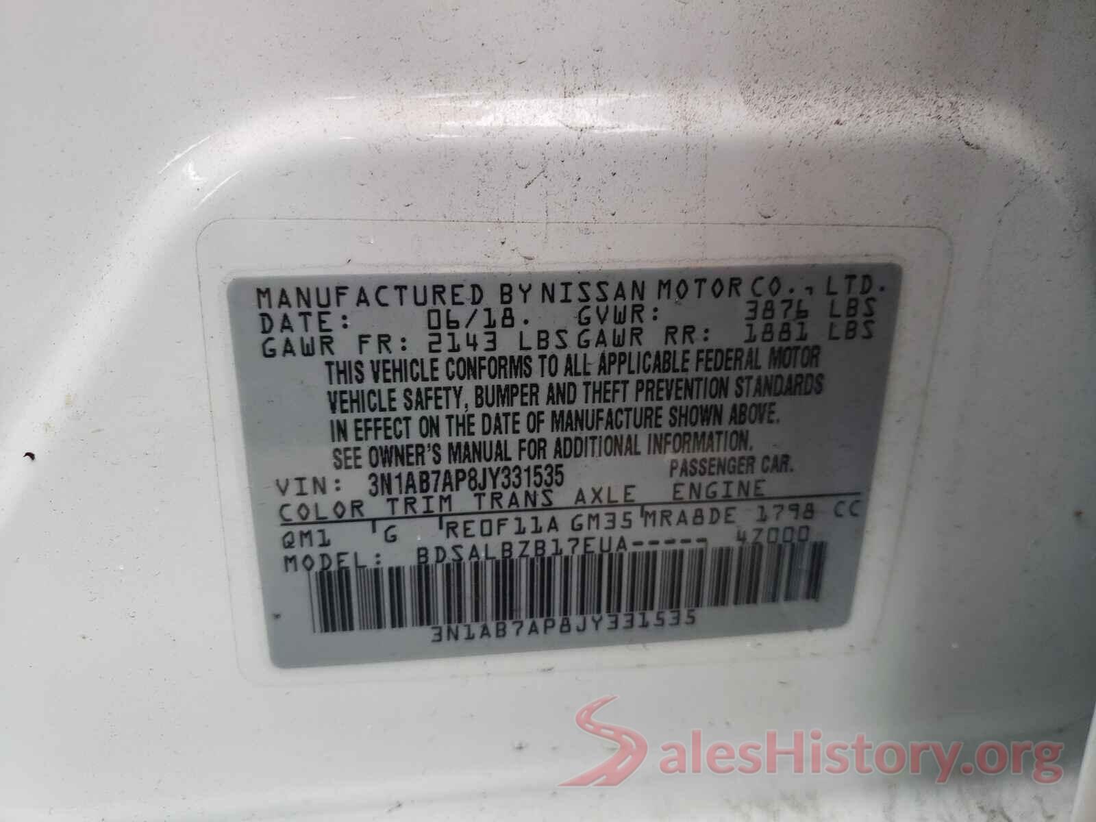 3N1AB7AP8JY331535 2018 NISSAN SENTRA