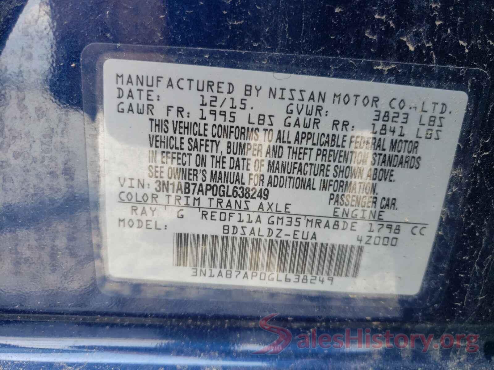 3N1AB7AP0GL638249 2016 NISSAN SENTRA