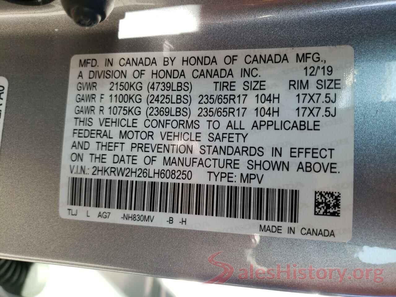 2HKRW2H26LH608250 2020 HONDA CRV