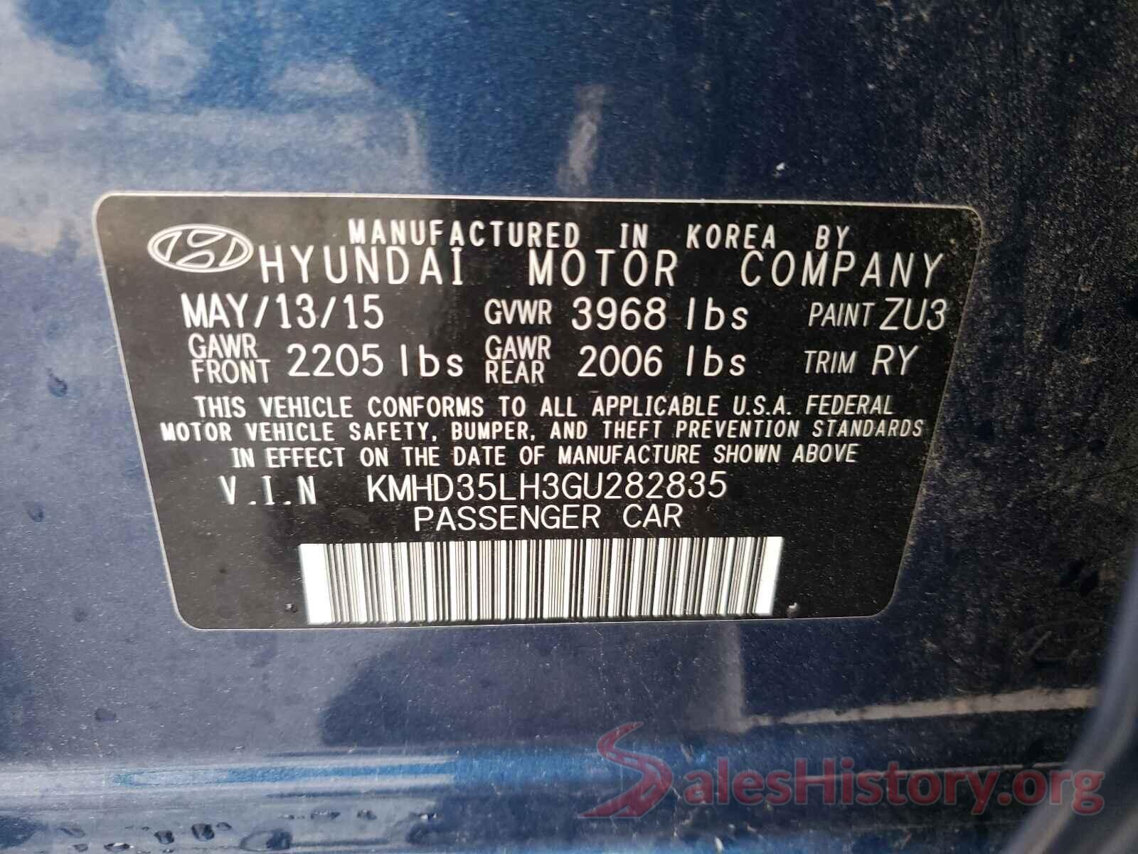 KMHD35LH3GU282835 2016 HYUNDAI ELANTRA