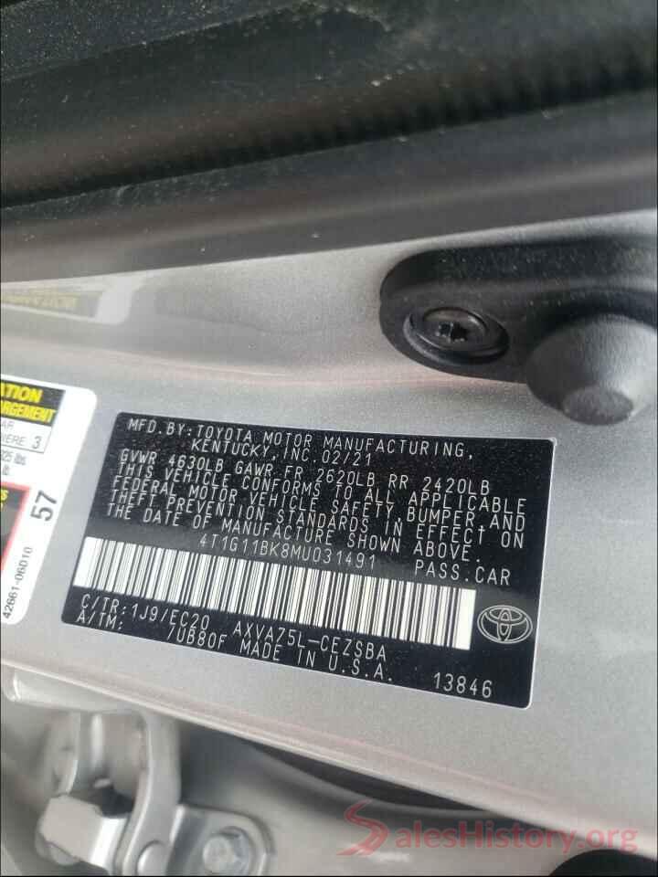 4T1G11BK8MU031491 2021 TOYOTA CAMRY