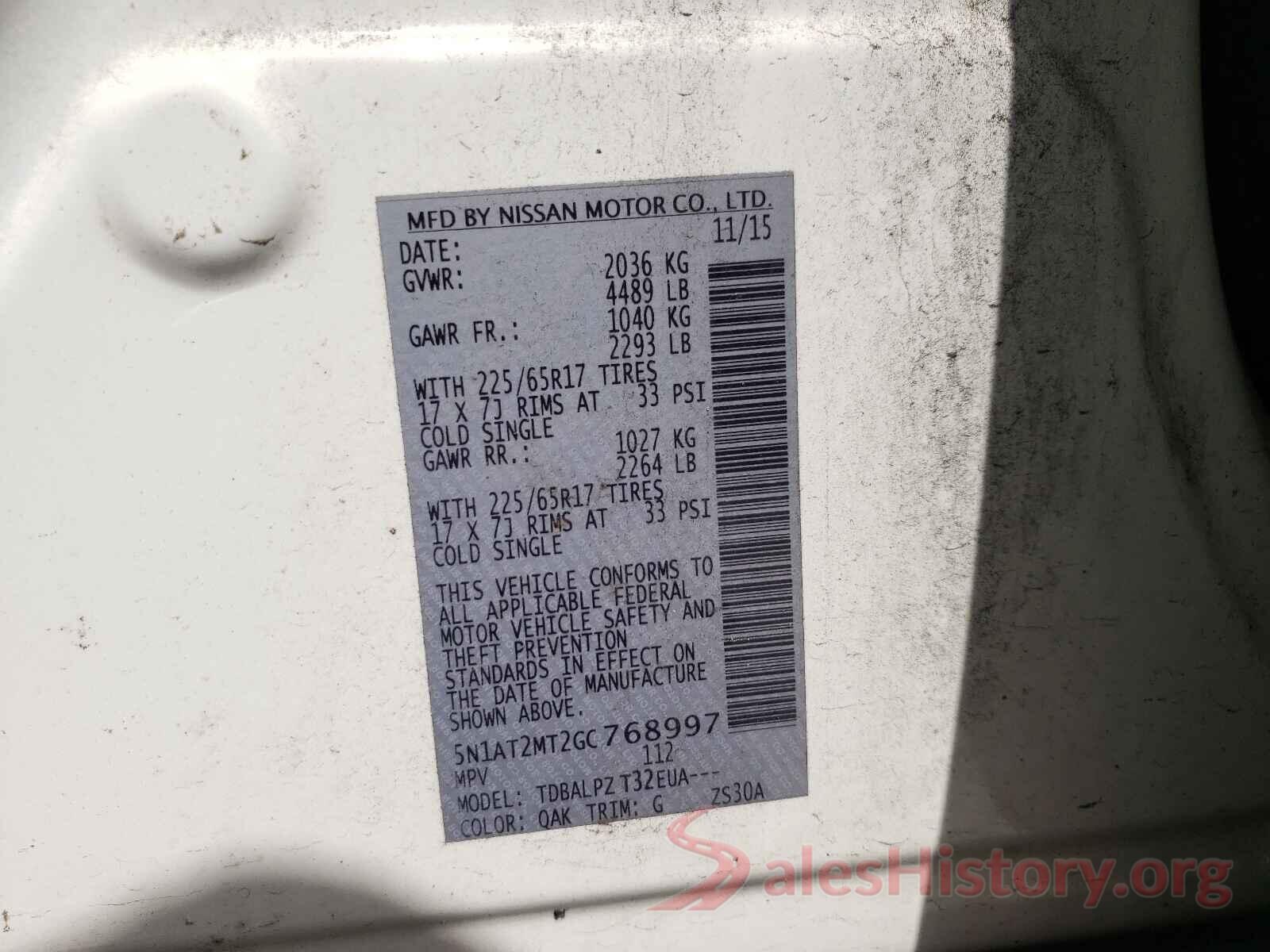 5N1AT2MT2GC768997 2016 NISSAN ROGUE