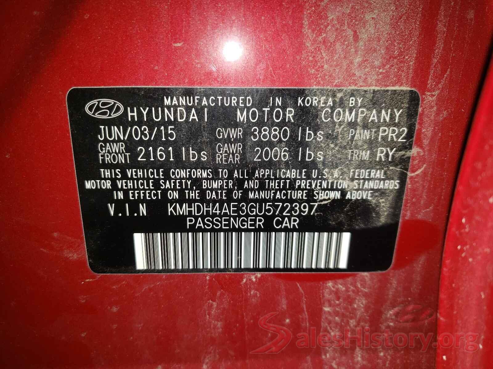 KMHDH4AE3GU572397 2016 HYUNDAI ELANTRA