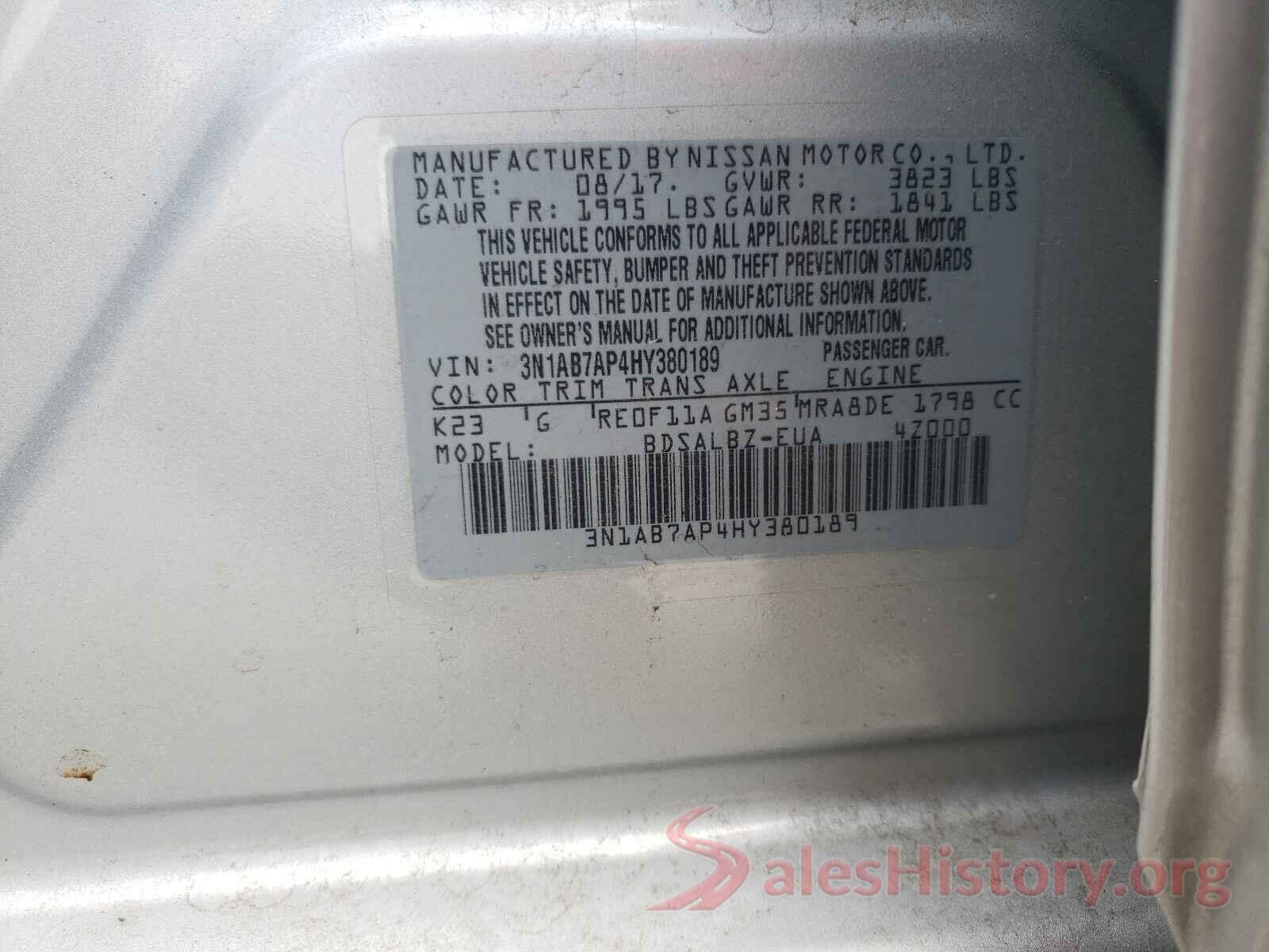 3N1AB7AP4HY380189 2017 NISSAN SENTRA