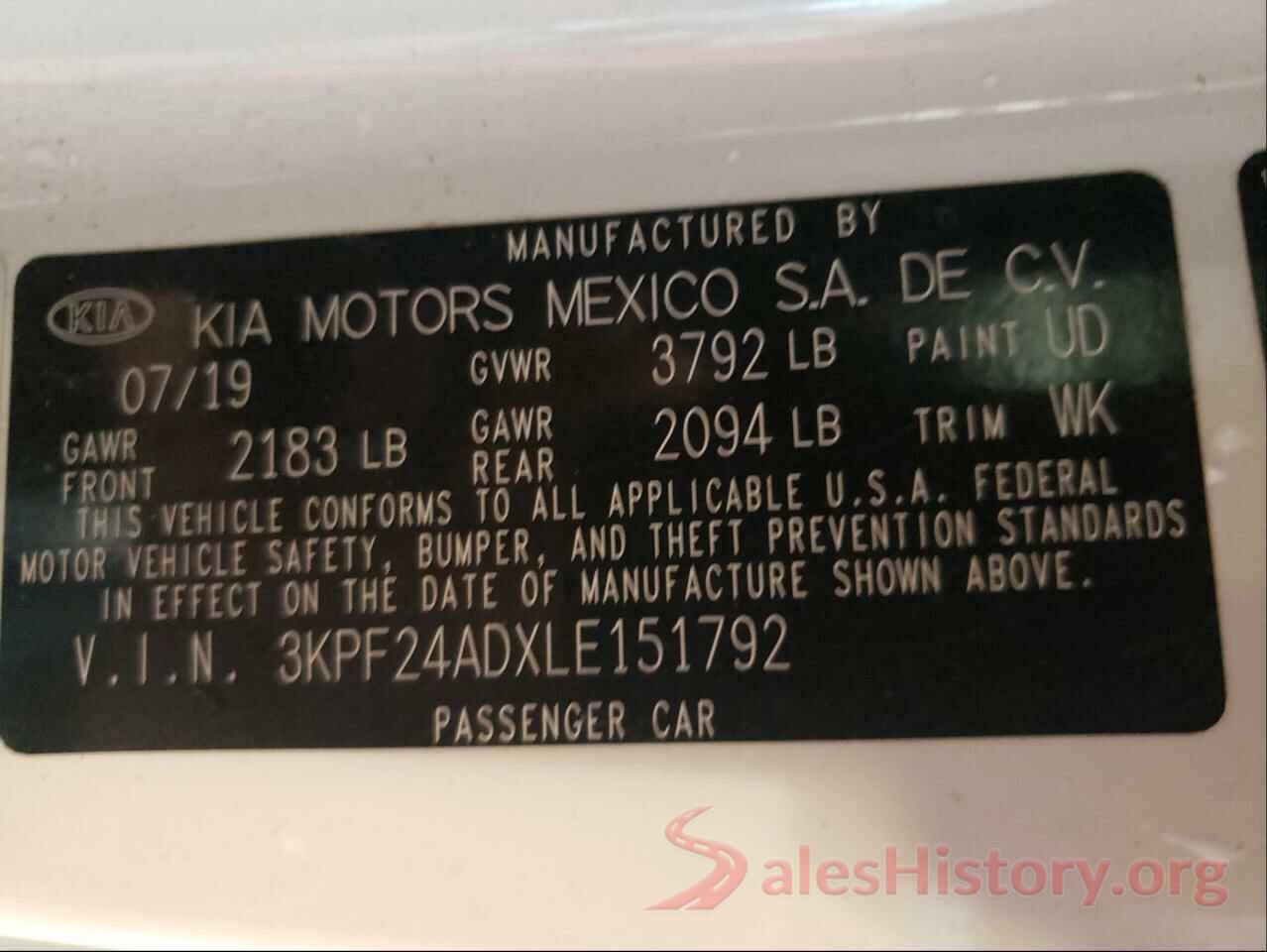 3KPF24ADXLE151792 2020 KIA FORTE