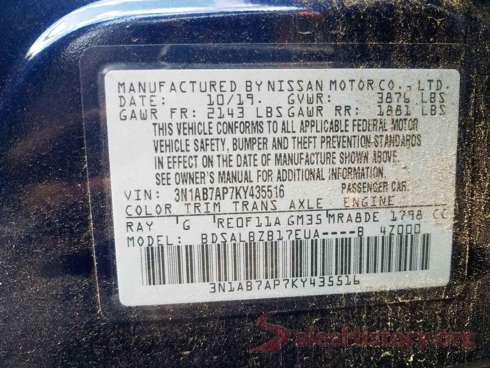 3N1AB7AP7KY435516 2019 NISSAN SENTRA