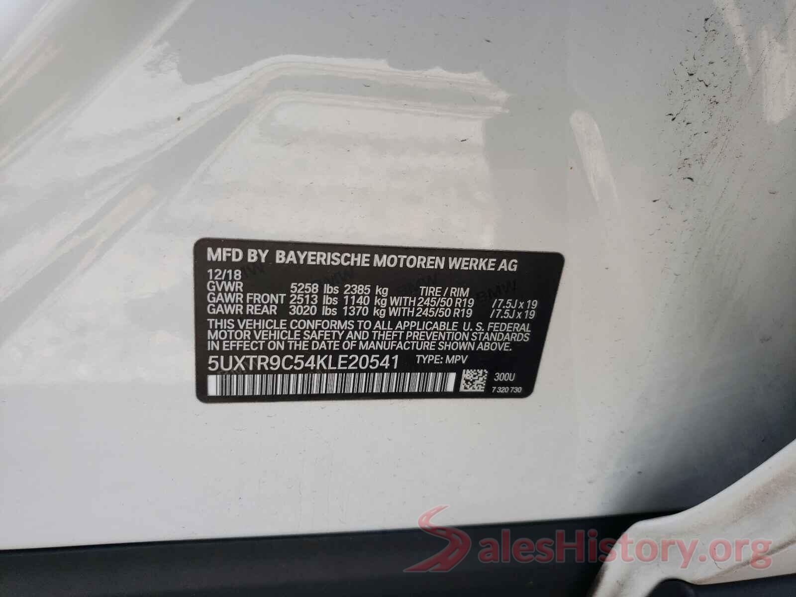 5UXTR9C54KLE20541 2019 BMW X3