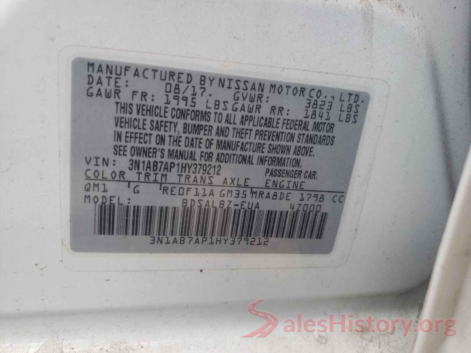 3N1AB7AP1HY379212 2017 NISSAN SENTRA