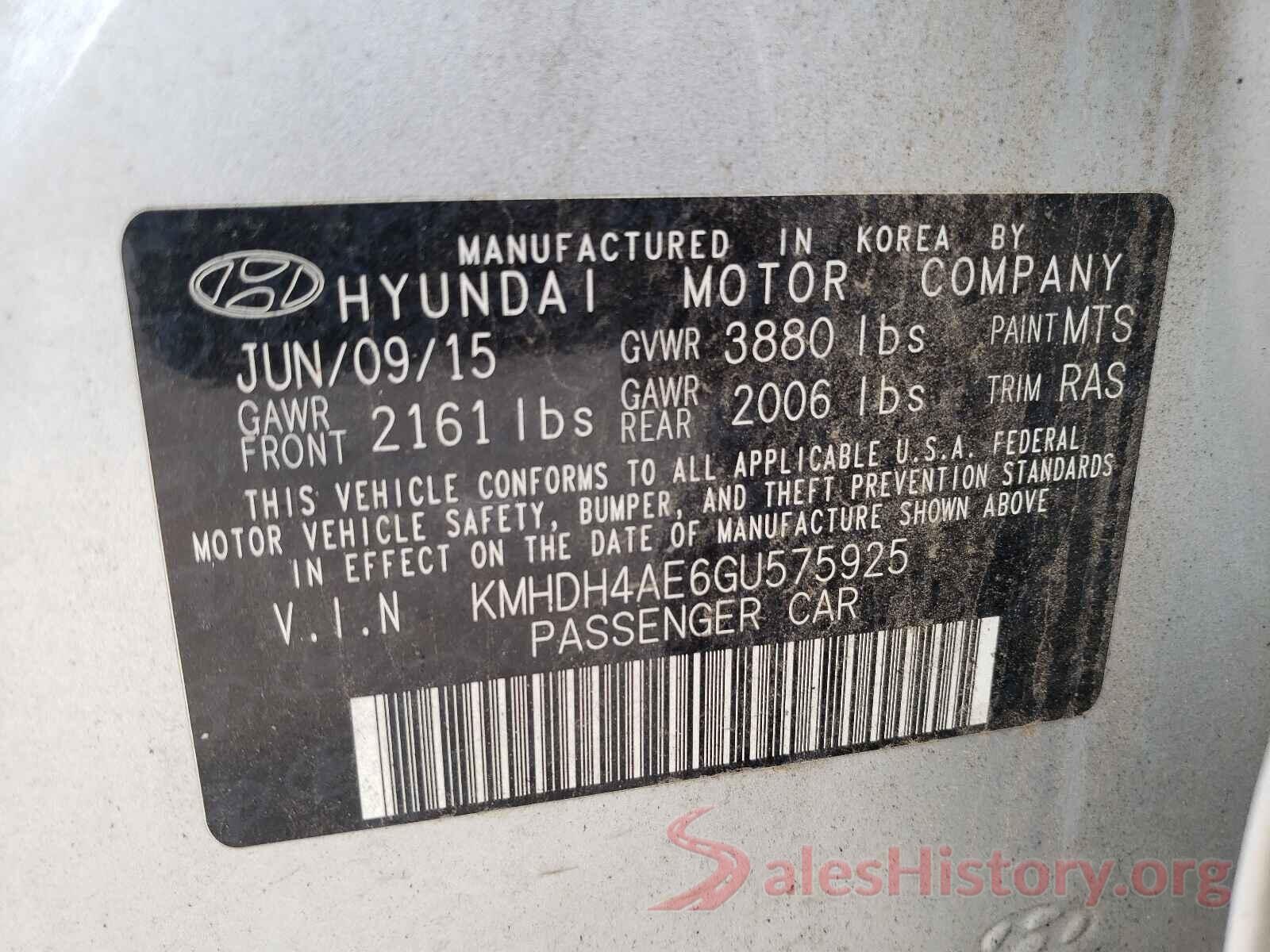 KMHDH4AE6GU575925 2016 HYUNDAI ELANTRA