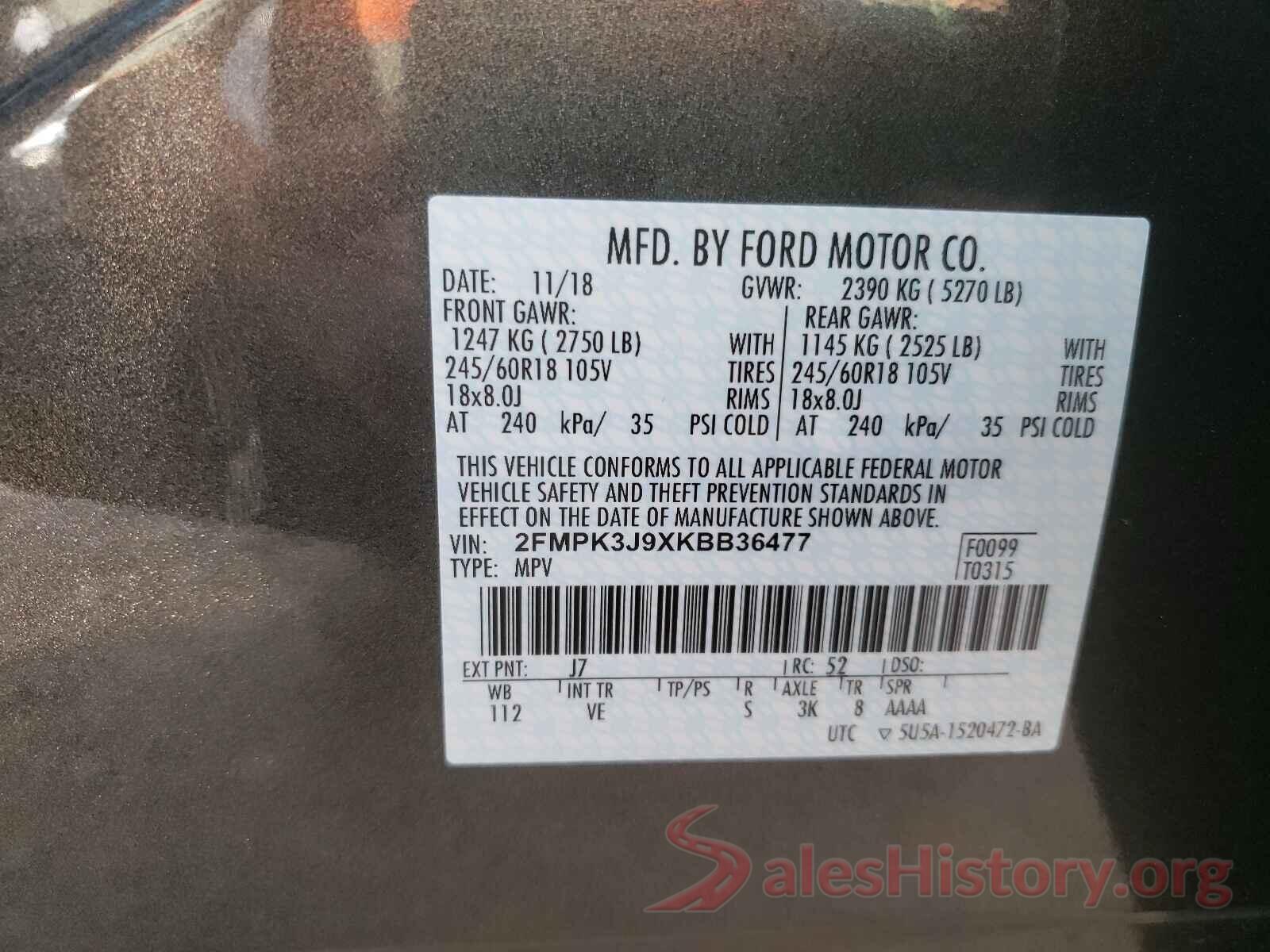 2FMPK3J9XKBB36477 2019 FORD EDGE