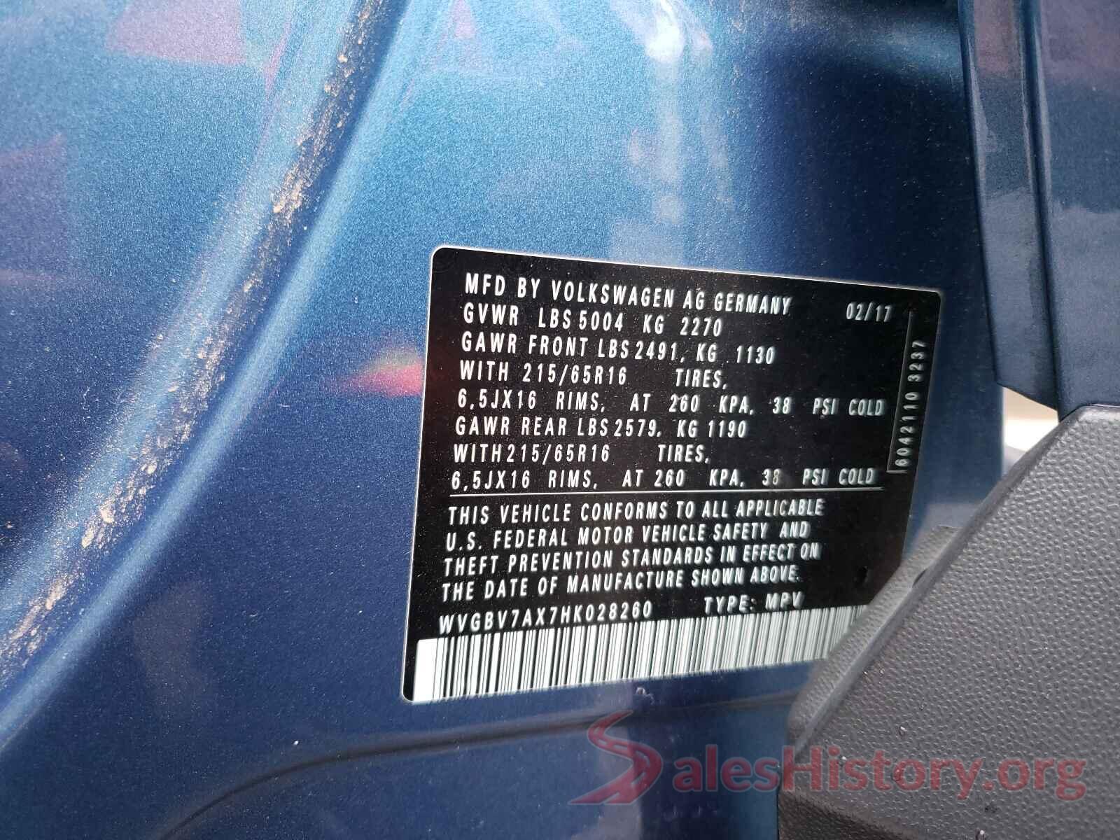 WVGBV7AX7HK028260 2017 VOLKSWAGEN TIGUAN