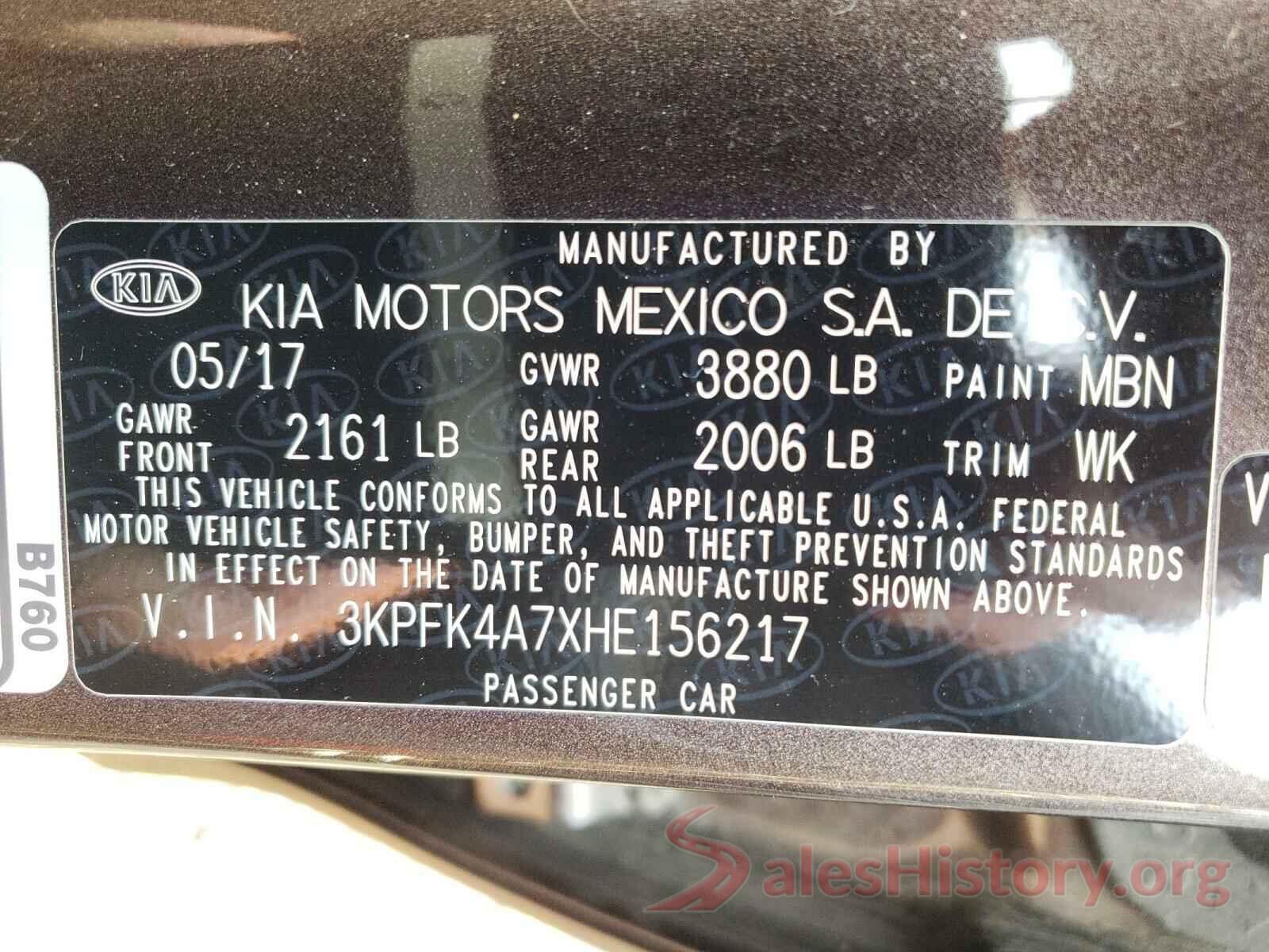 3KPFK4A7XHE156217 2017 KIA FORTE