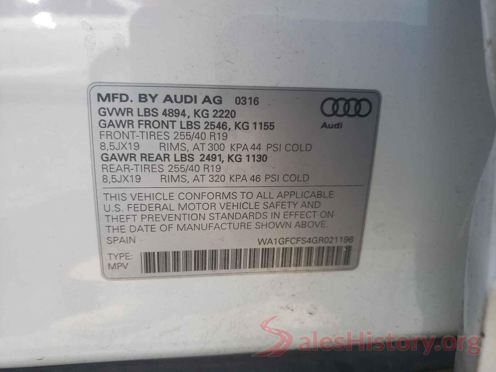 WA1GFCFS4GR021196 2016 AUDI Q3