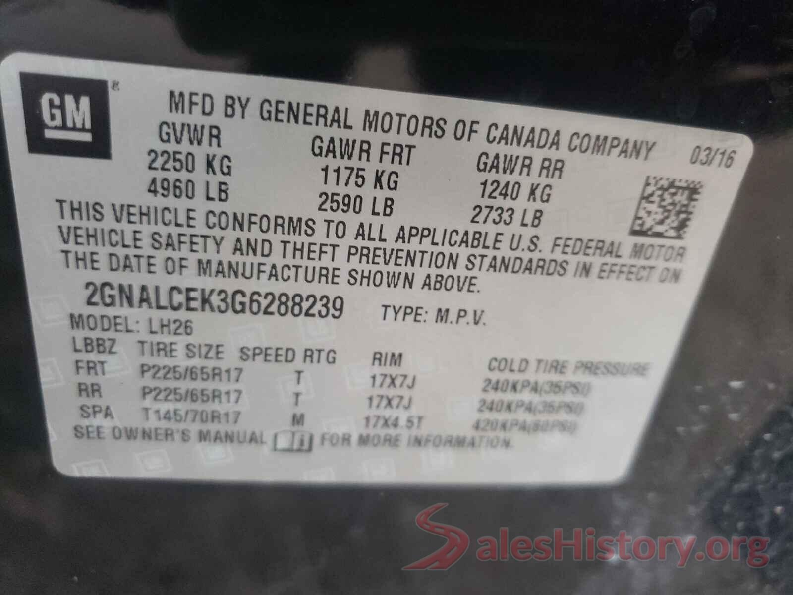 2GNALCEK3G6288239 2016 CHEVROLET EQUINOX