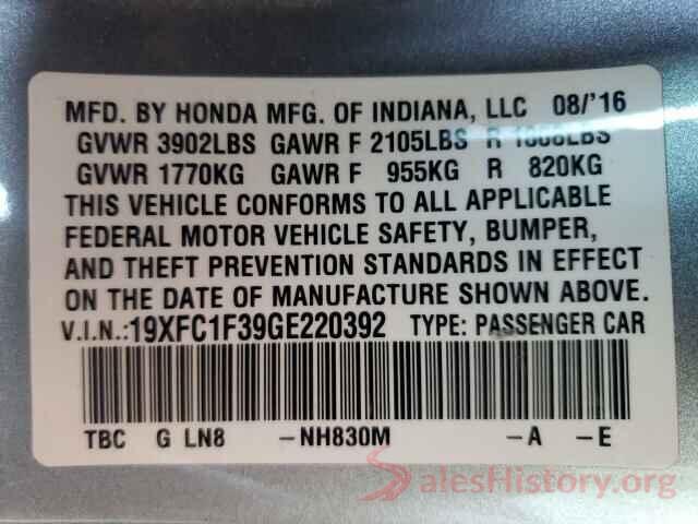 19XFC1F39GE220392 2016 HONDA CIVIC