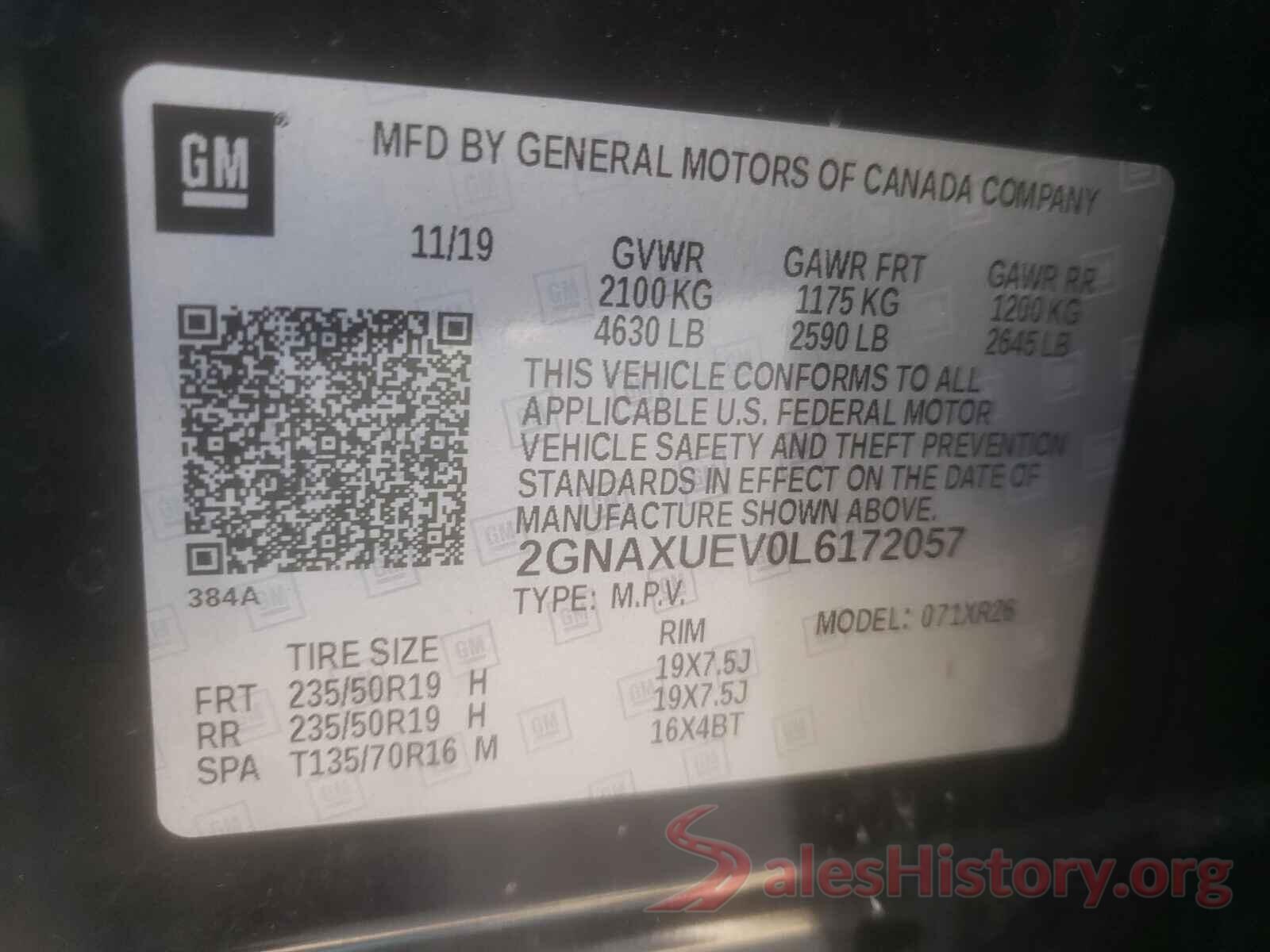 2GNAXUEV0L6172057 2020 CHEVROLET EQUINOX