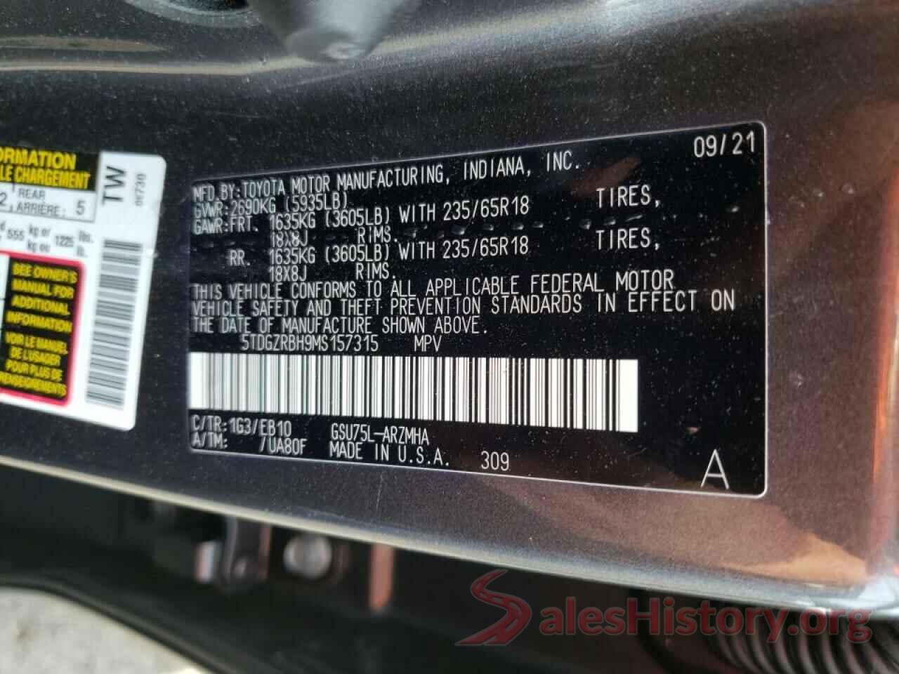 5TDGZRBH9MS157315 2021 TOYOTA HIGHLANDER