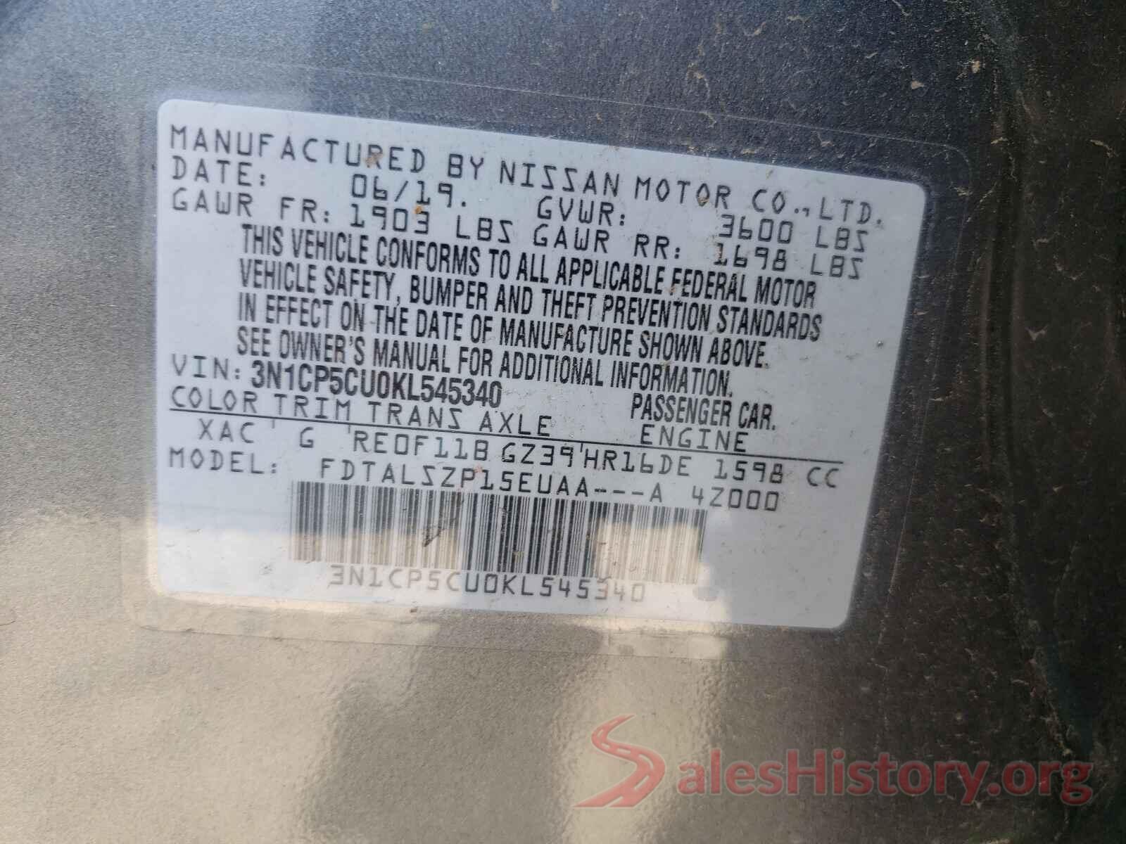 3N1CP5CU0KL545340 2019 NISSAN KICKS