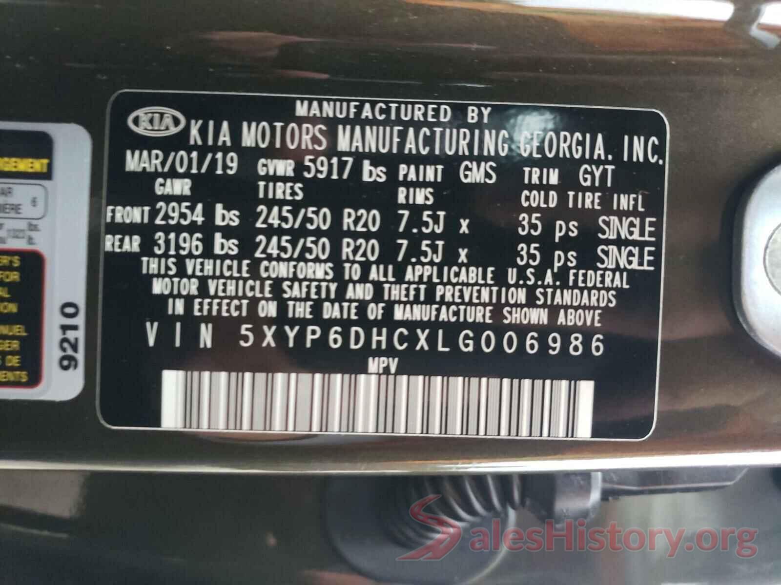 5XYP6DHCXLG006986 2020 KIA TELLURIDE