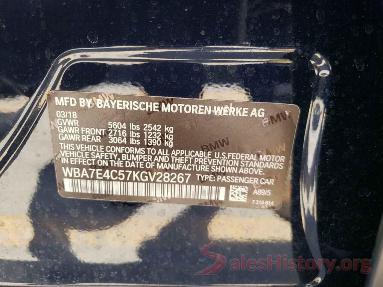 WBA7E4C57KGV28267 2019 BMW 7 SERIES