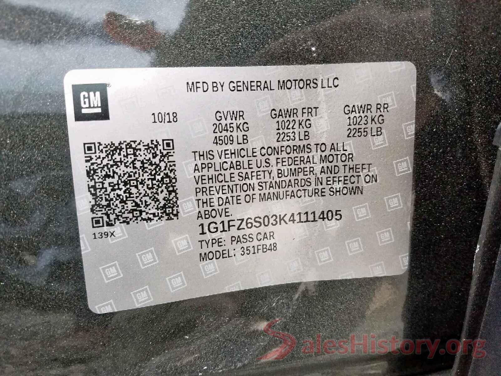 1G1FZ6S03K4111405 2019 CHEVROLET BOLT