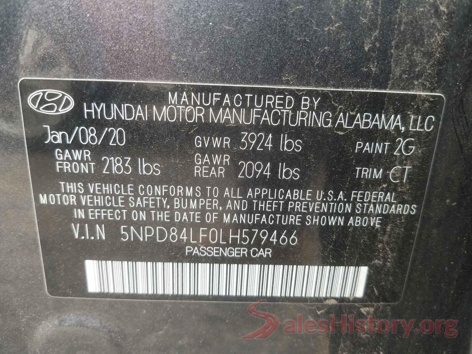 5NPD84LF0LH579466 2020 HYUNDAI ELANTRA